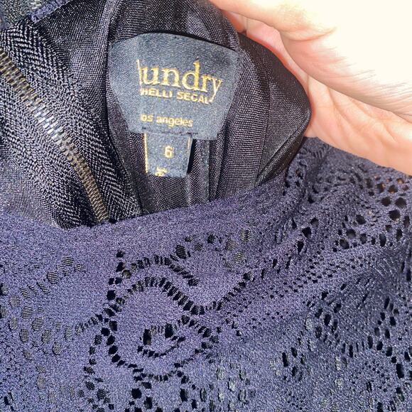 Laundry by Shelli Segal Black Sheer Lace Tiered Mini Little Dress Women's Size 6 - Picture 5 of 6